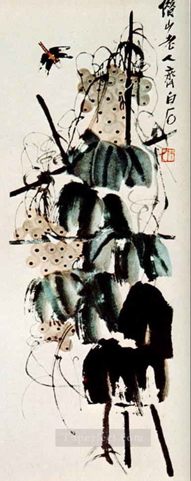 Qi Baishi bindweed and grapes 2 old China ink Oil Paintings